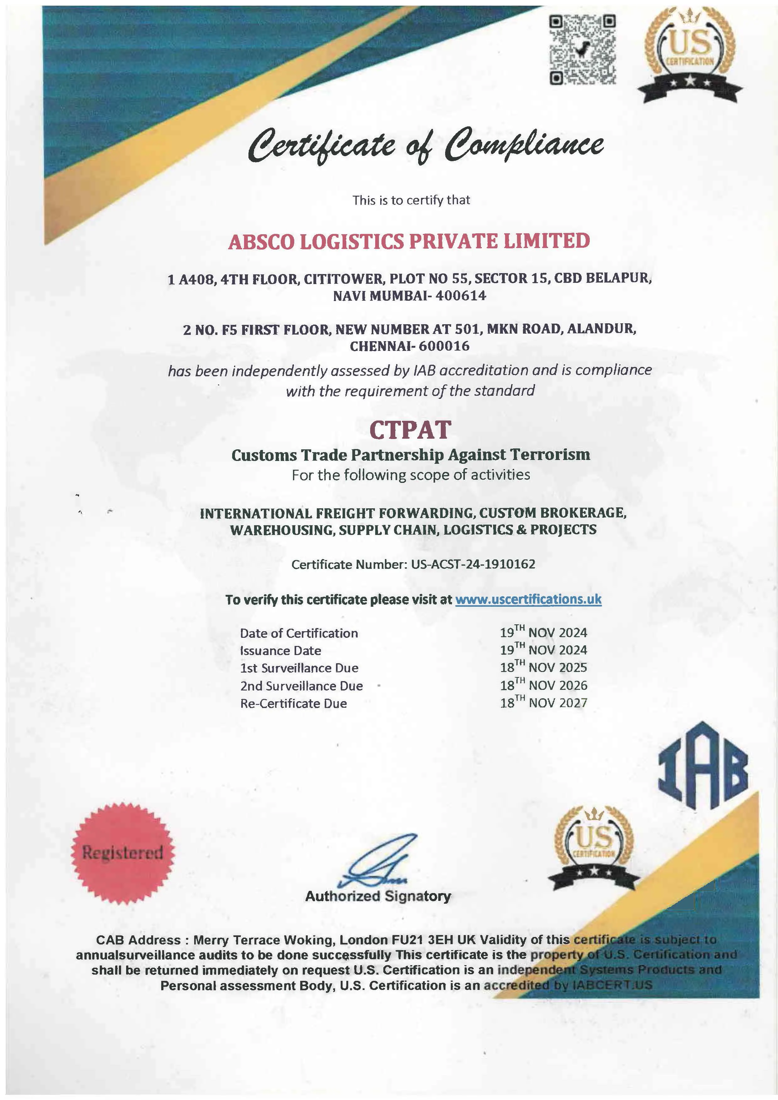 CTPAT CERTIFICATE